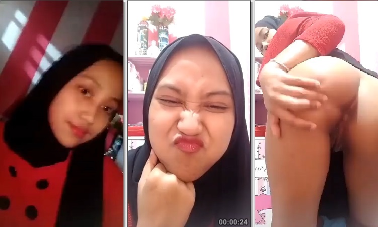 ABG Kerudung Belajar Pamerin Lobang Memek dan Pantat